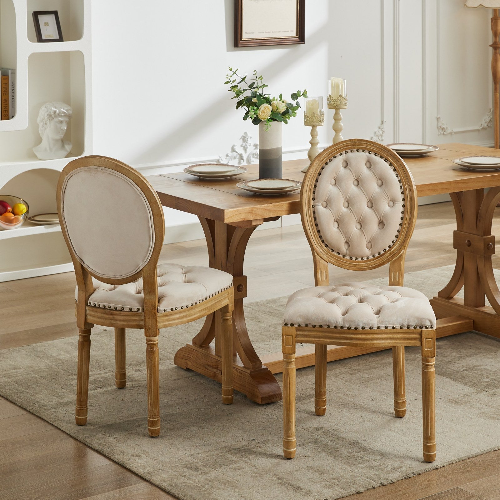 French Style Solid Wood Frame Velvet Dining Chairs (Set of 2)