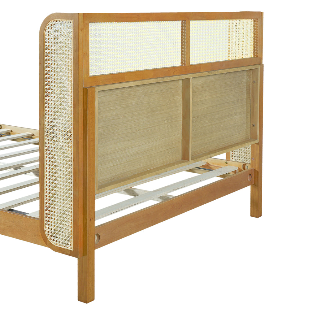 Mid Century Modern Bed With Natural Color Headboard