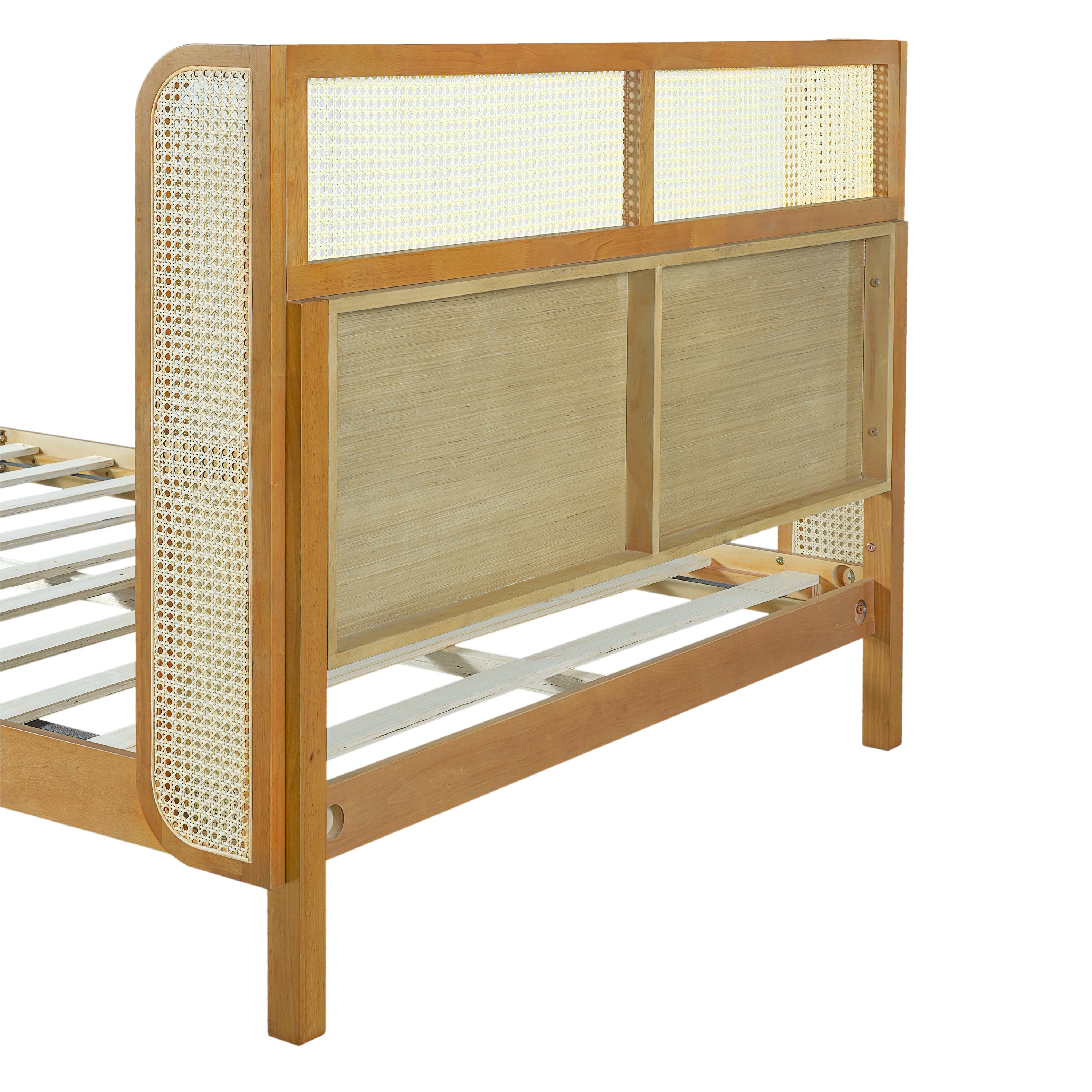Mid Century Modern Bed With Natural Color Headboard