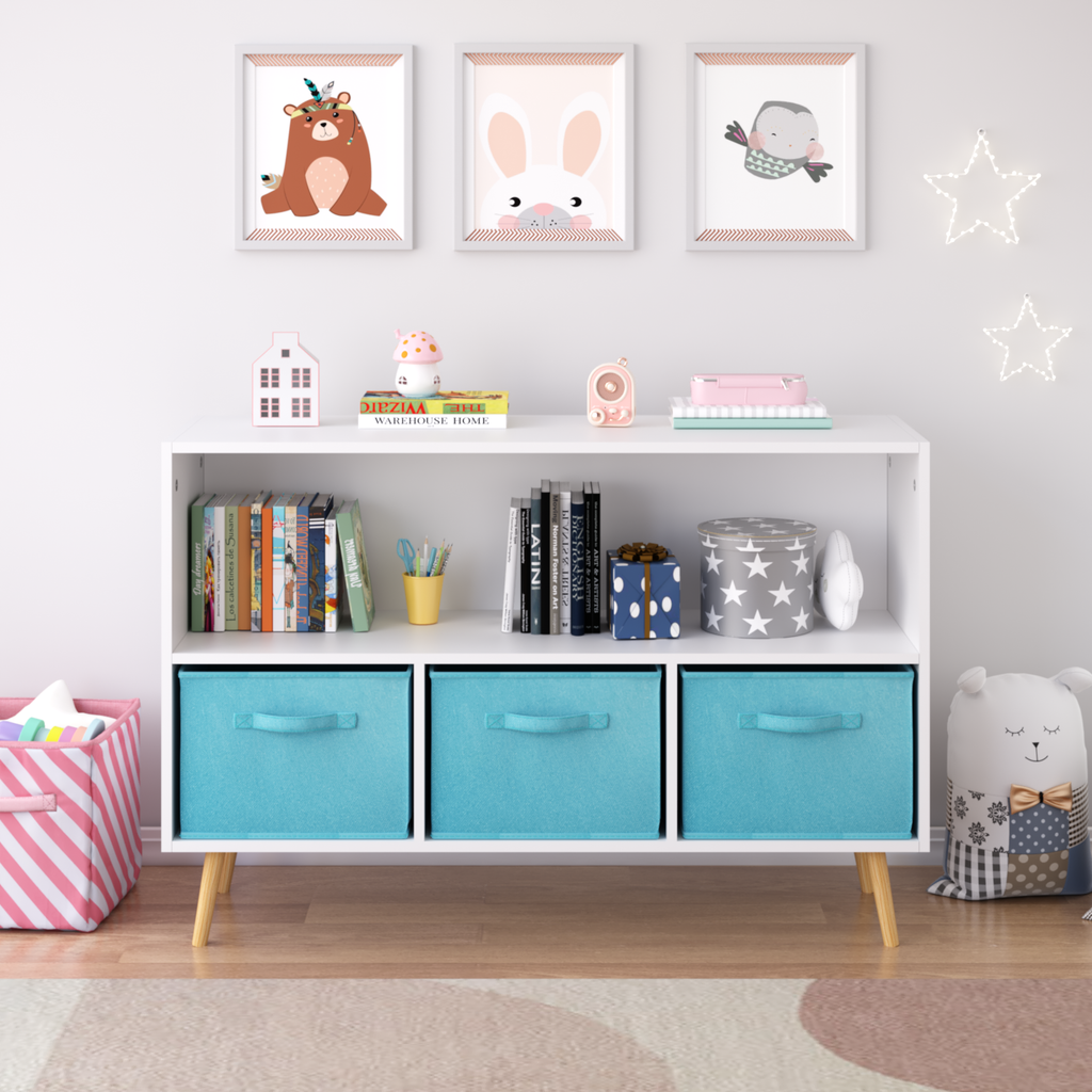 Children's Book Display Kids Bookcase with 3 Fabric Bins