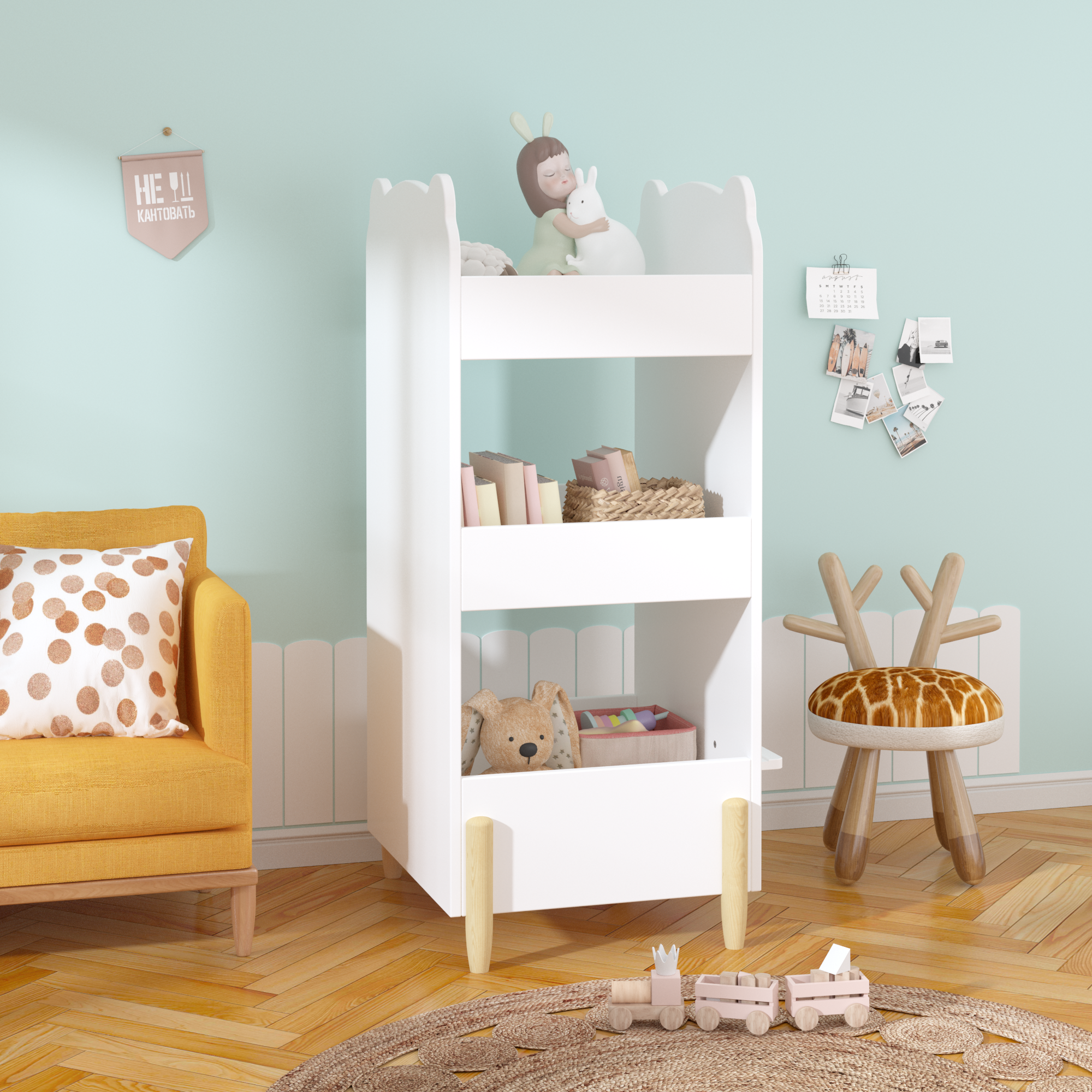 Kids Bookshelf with Chalkboard Side