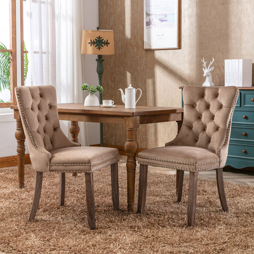 Modern High-end Tufted Solid Wood Velvet Dining Chair(Set of 2)