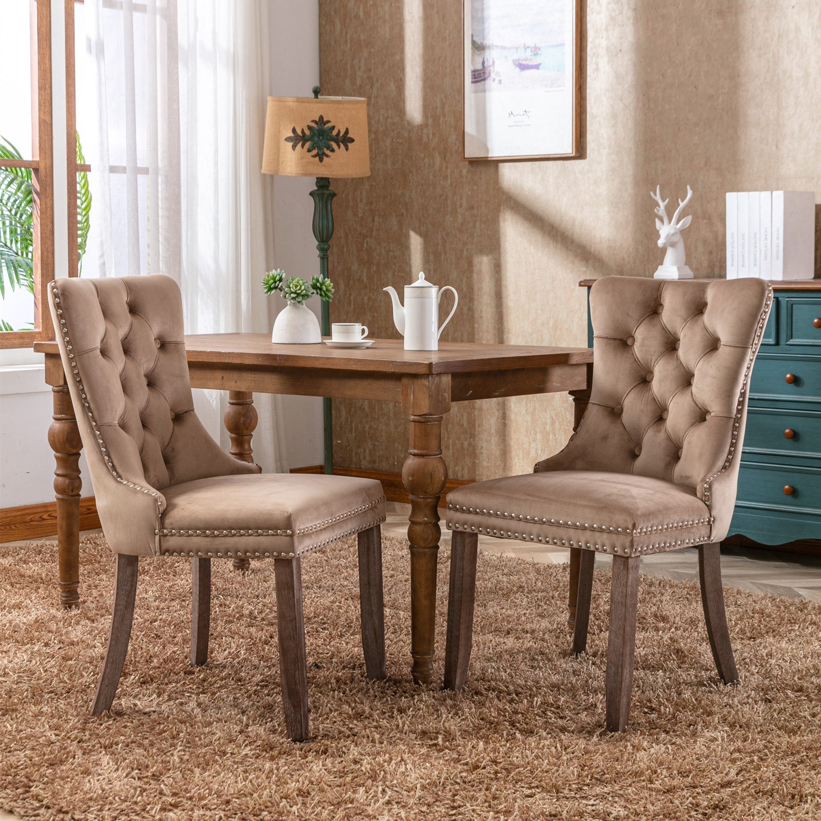 Modern High-end Tufted Solid Wood Velvet Dining Chair(Set of 2)