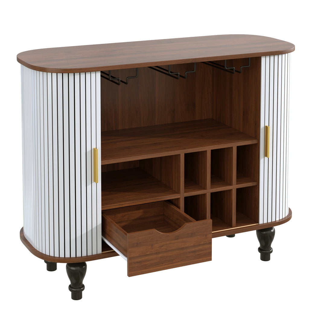 39" Fluted Liquor and Coffee Bar Cabinet with Wine Racks Glass Holders Storage