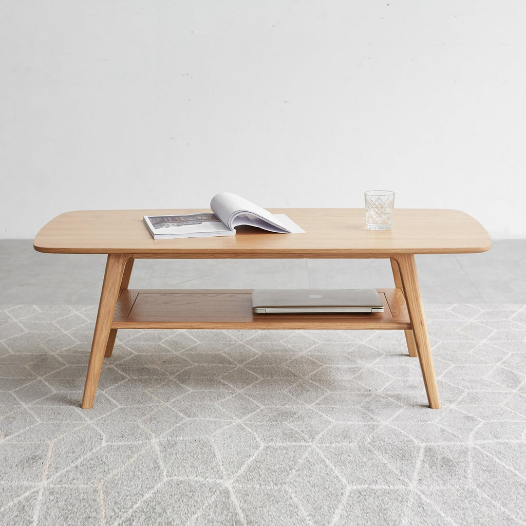 Natural Oak Coffee Table with Storage Shelf