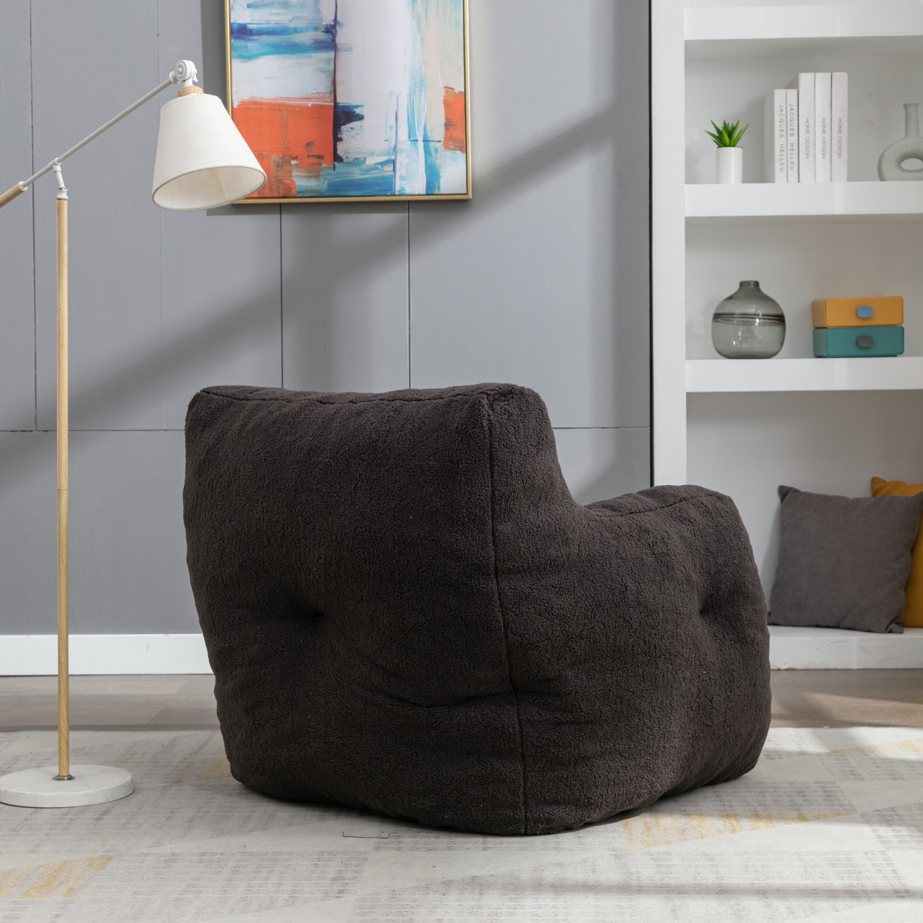 Teddy Fabric Tufted Foam Bean Bag Chair with Memory Sponge