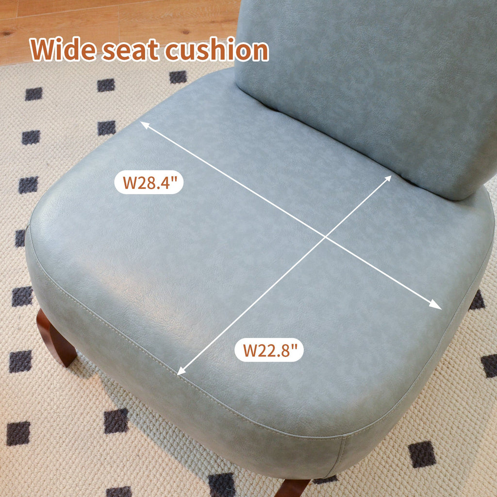 Armless Leather Accent Chair with Solid Wood Legs