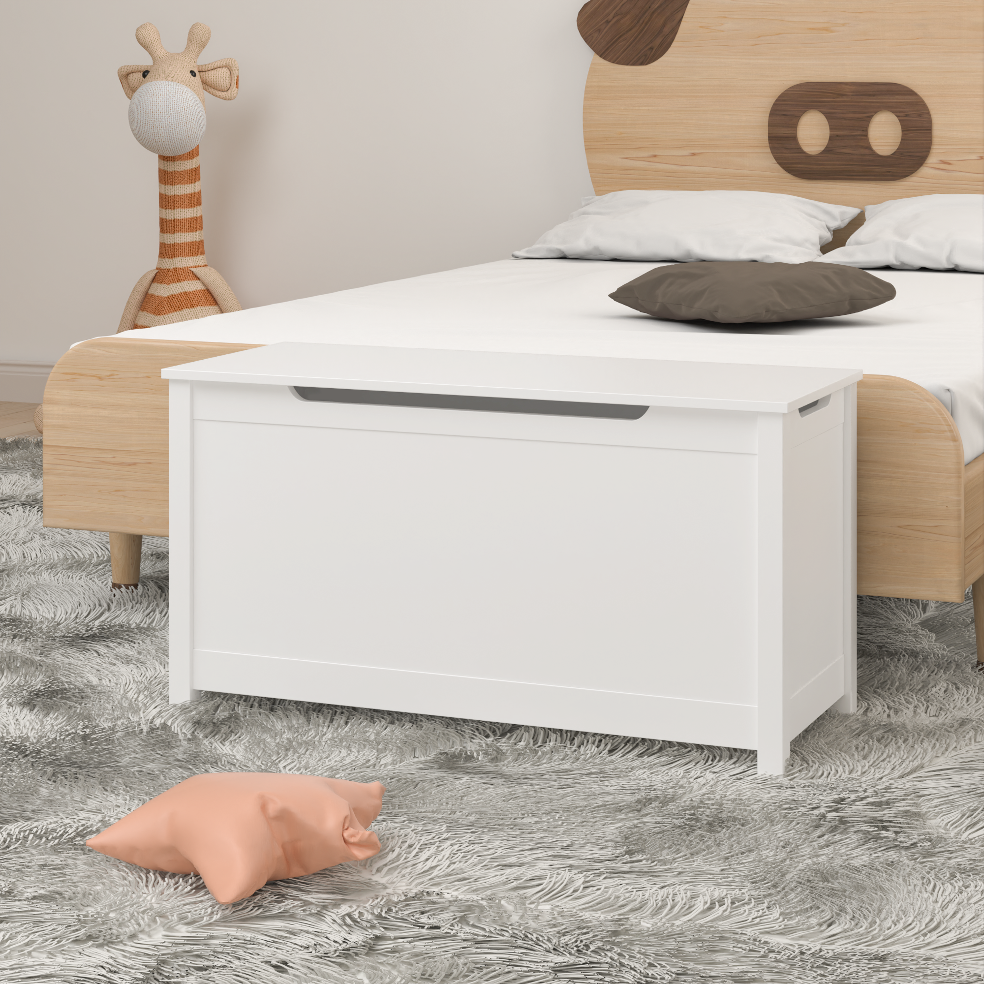 Kids Wooden Toy Box Storage with Safety Hinged Lid for Ages 2+