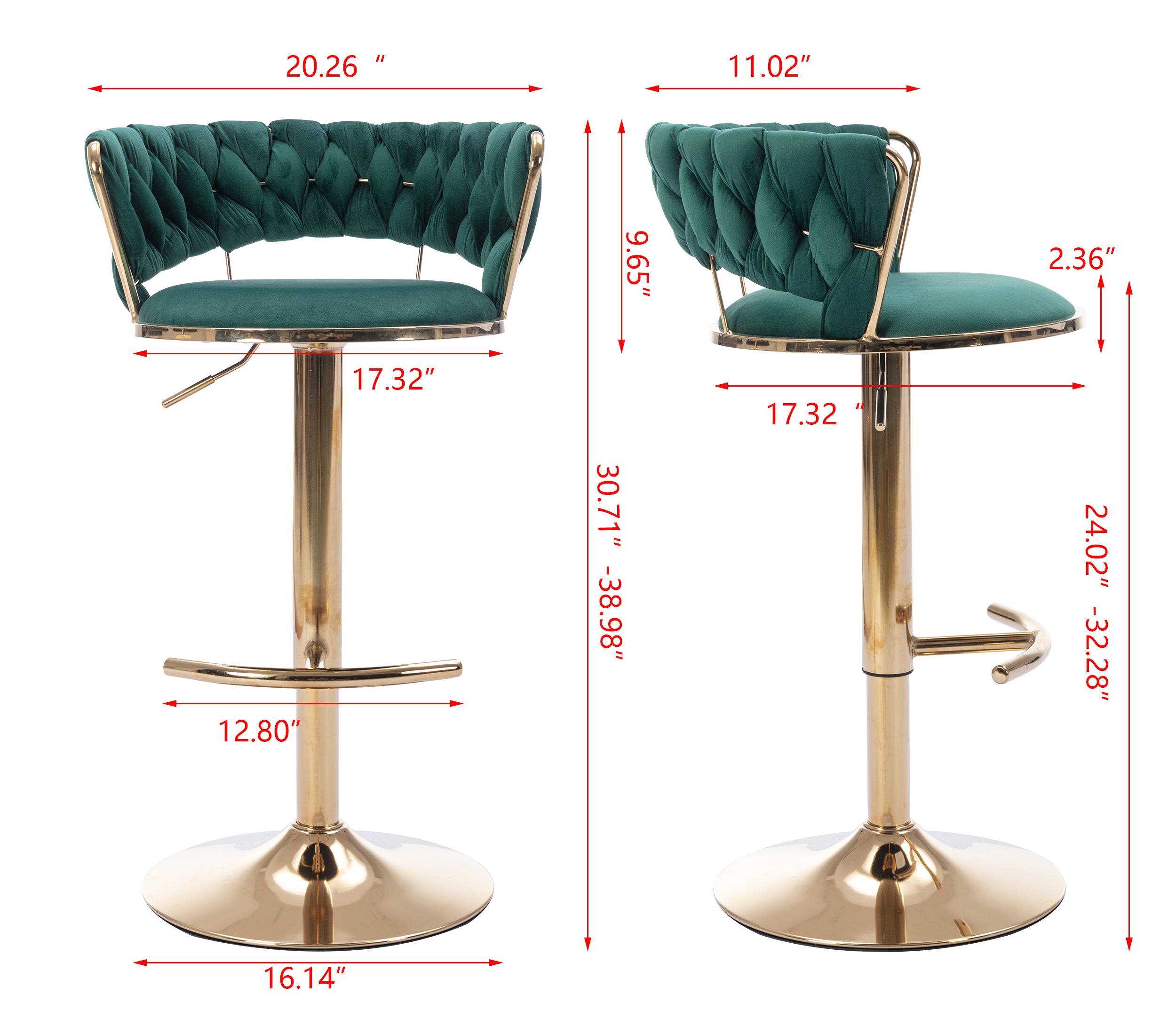 Swivel Height Adjustable Velvet Bar Stools with Golden Leg (Set of 2 )