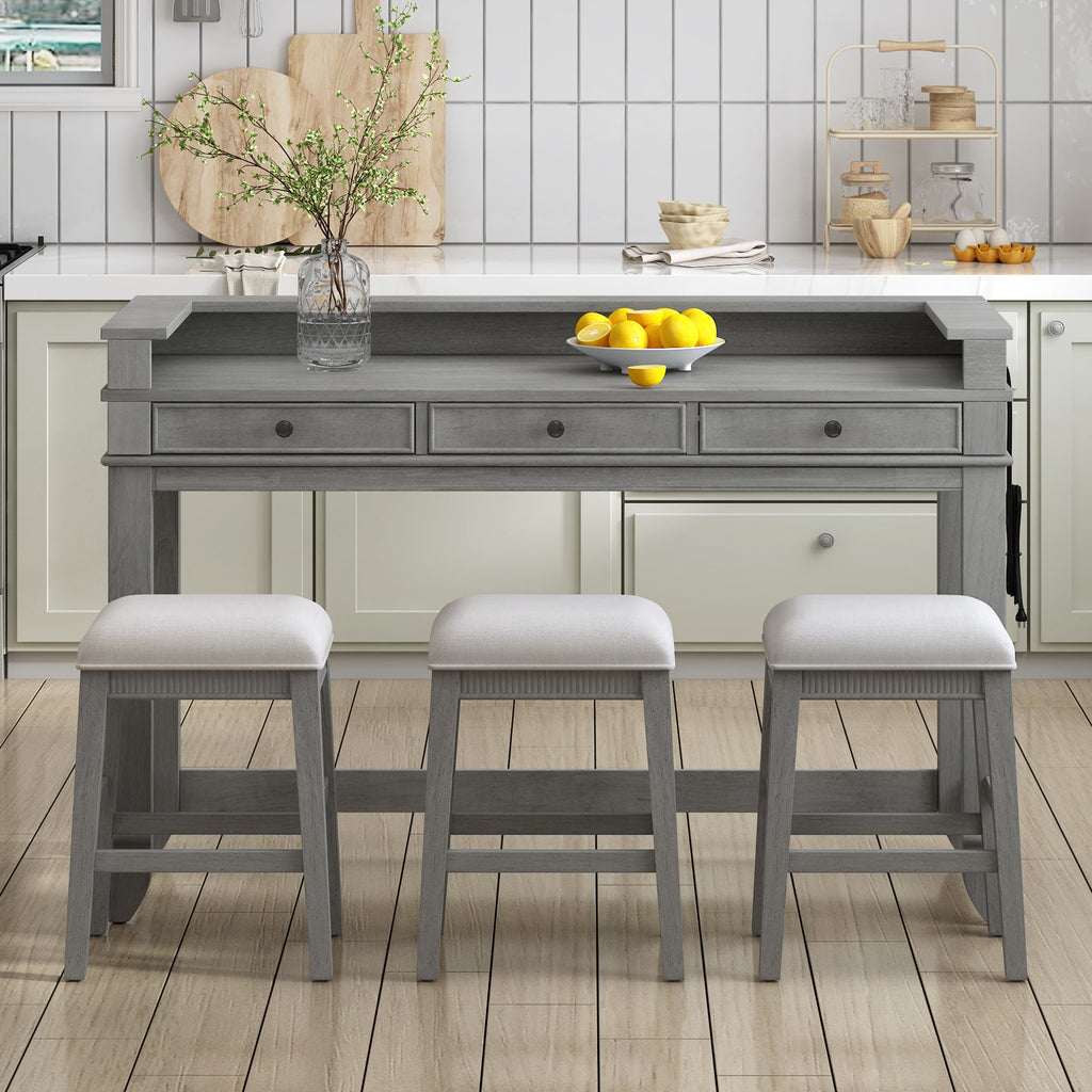 Retro Kitchen Table and Chairs Set with 3 Storage Drawers