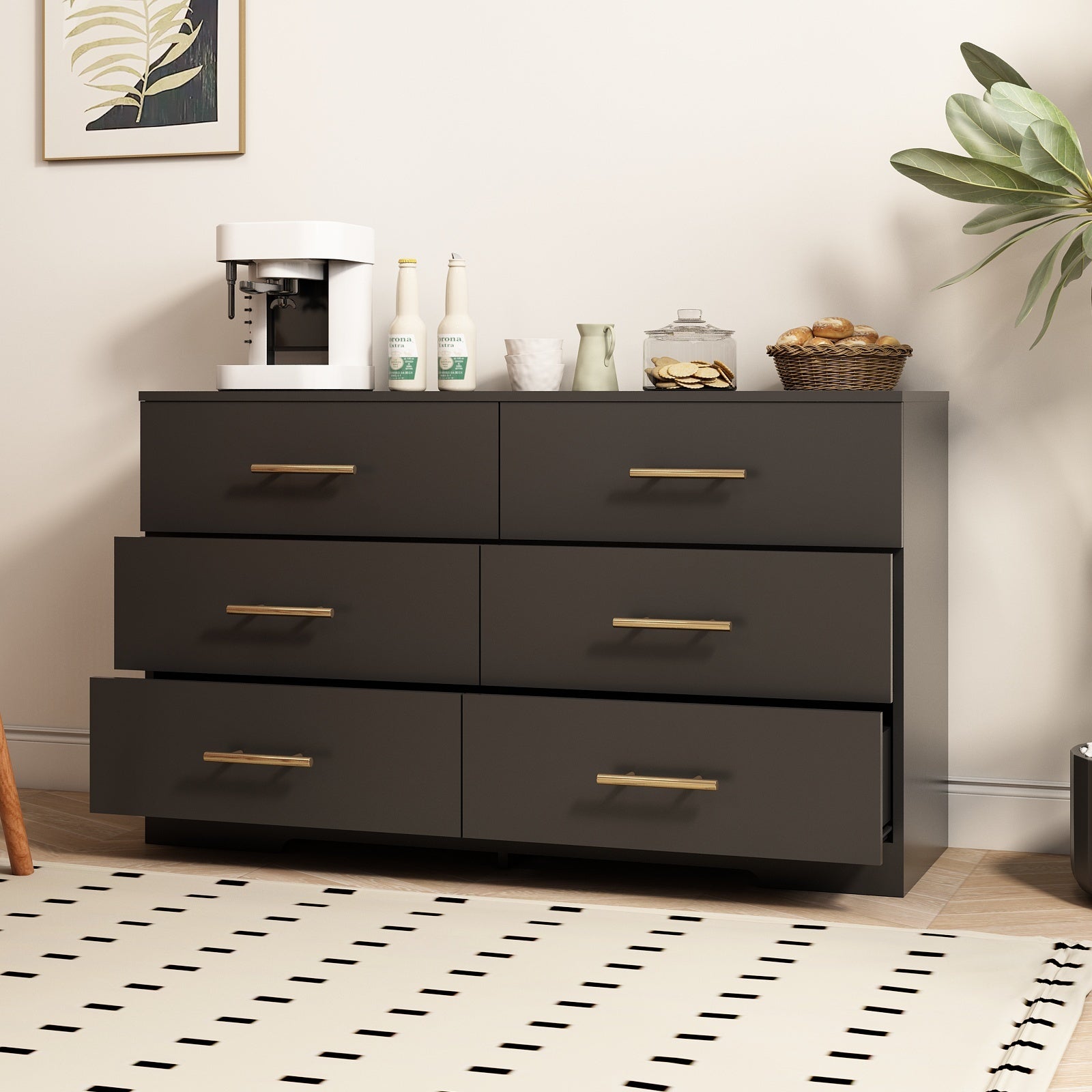 Large 6 Drawers Chest Dressers Table with Golden Handle
