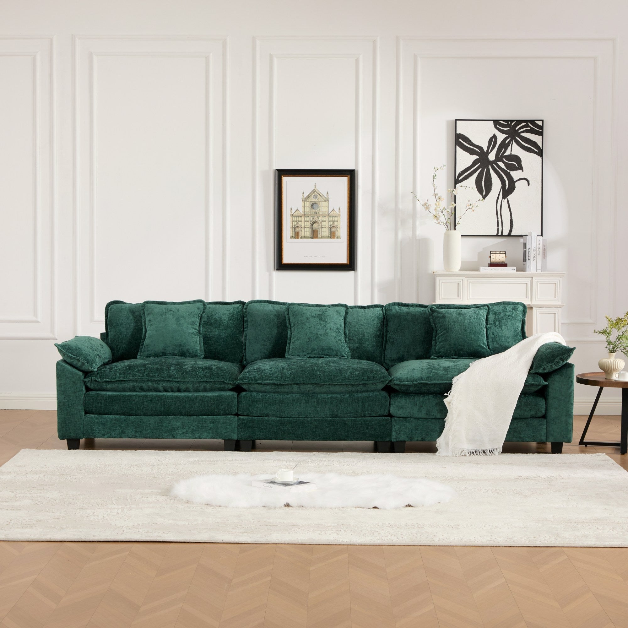 Modern Comfy Upholstered Seat Cushion Sectional Couch (Ottoman is Not Included)