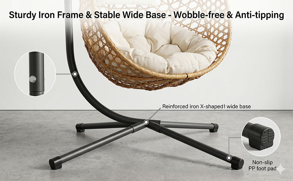 Folding PE Rattan Hanging Egg Chair with Aluminum Steel Frame