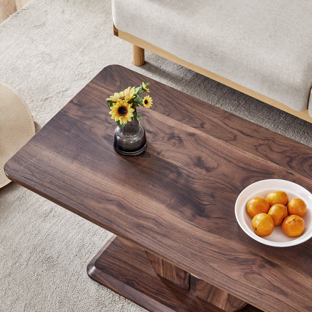 Modern Minimalist Walnut Dark Brown Rectangular Coffee Table