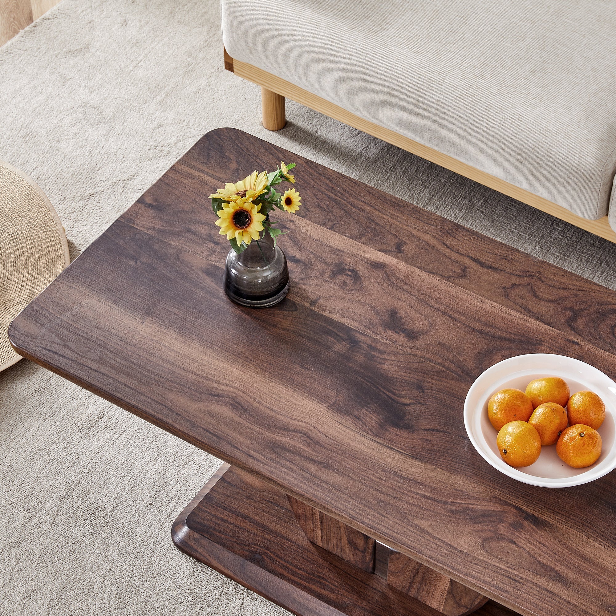 Modern Minimalist Walnut Dark Brown Rectangular Coffee Table