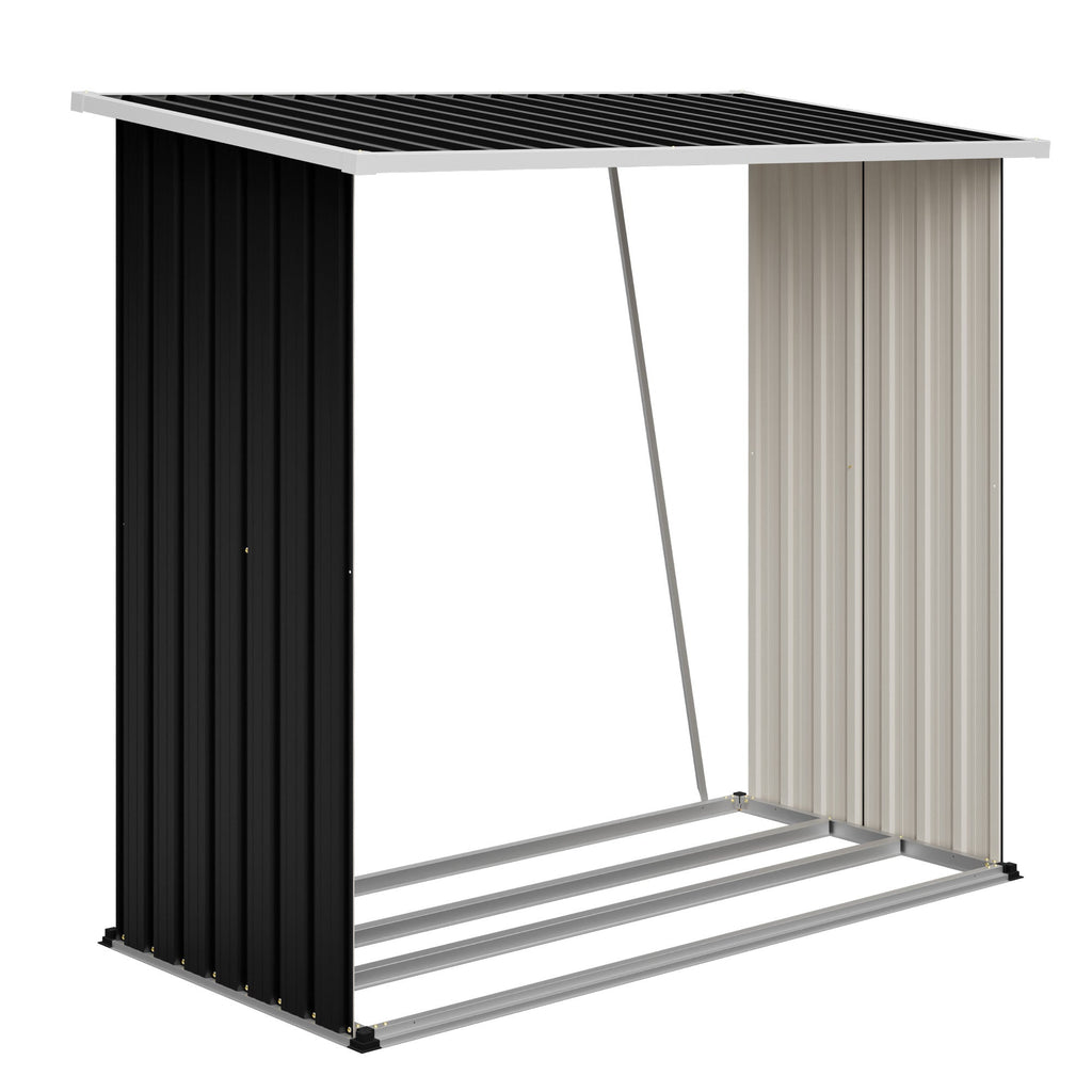 Outdoor Metal Storage Shed 62 Cu Ft Firewood Rack Patio Organizer Sloped Roof Weatherproof