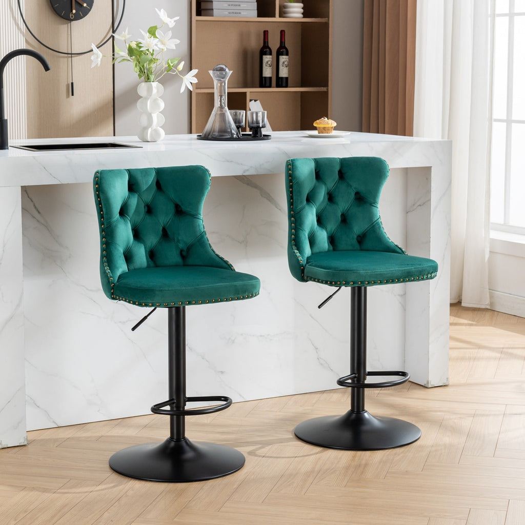 Modern Swivel Velvet Barstools Adjusatble Seat (Set of 2)