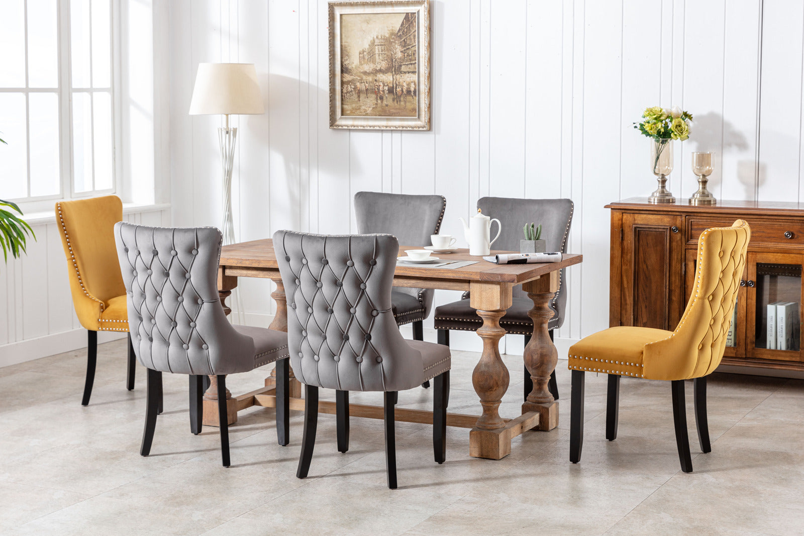 Modern Velvet Upholstered Wing-Back Dining Chairs (Set of 2)