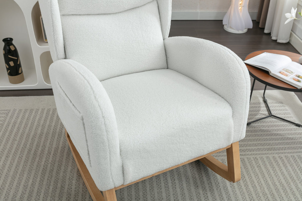 Teddy Fabric Rocking Chair with Packet Wood Legs