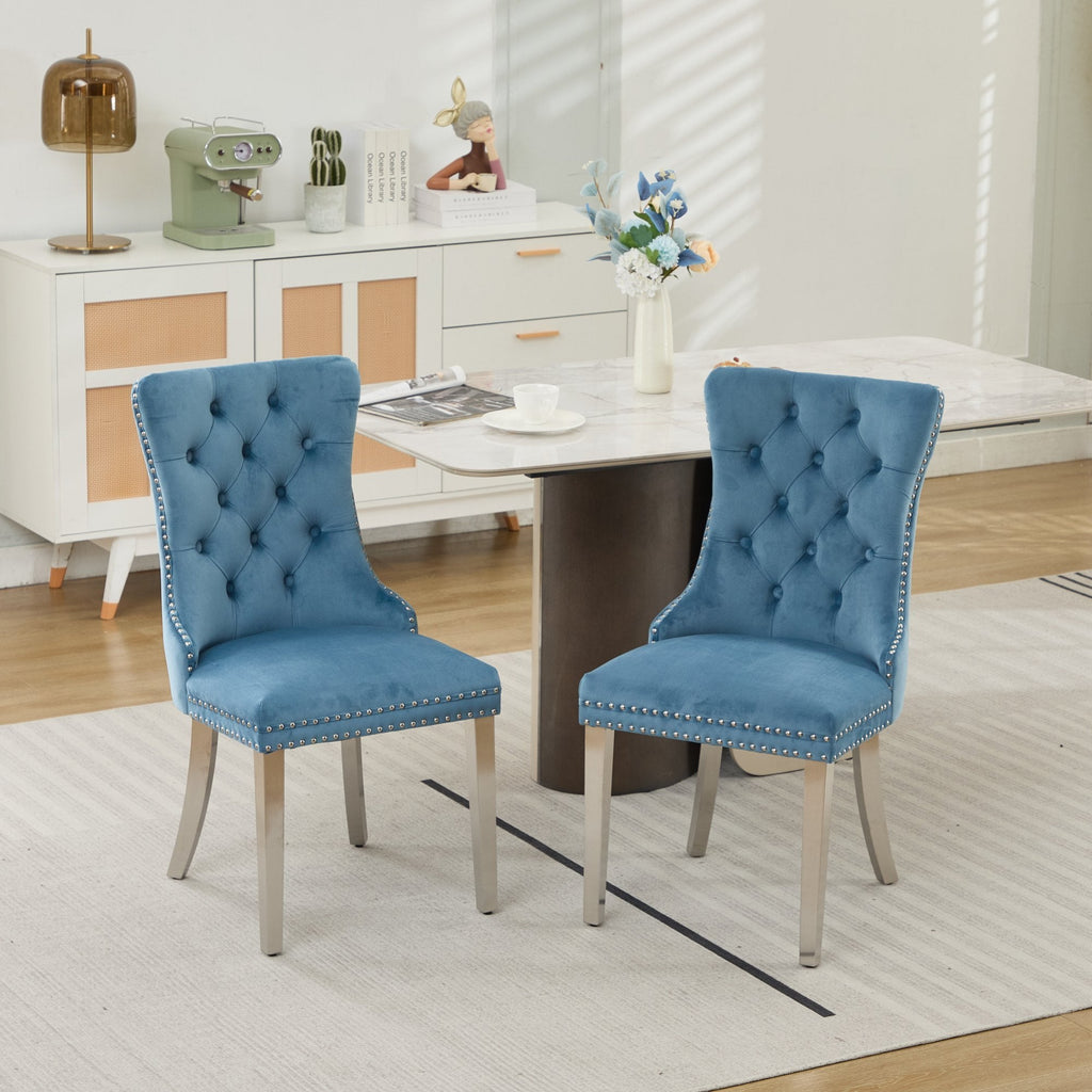 Modern High-end Tufted Solid Wood Velvet Dining Chairs (Set of 2)
