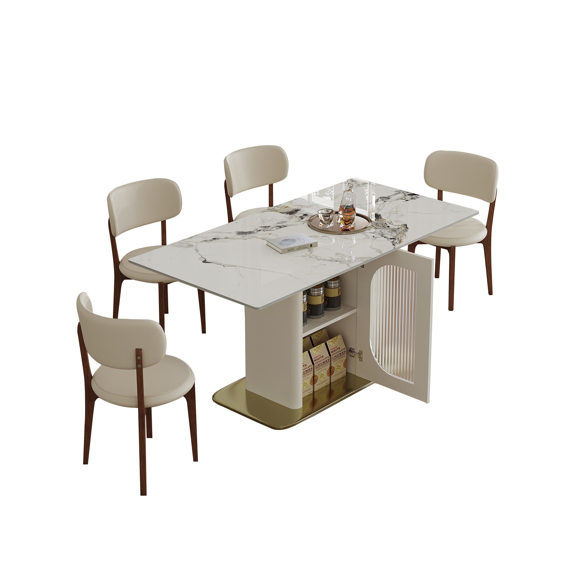 Modern 63' Dining Table Set with Storage