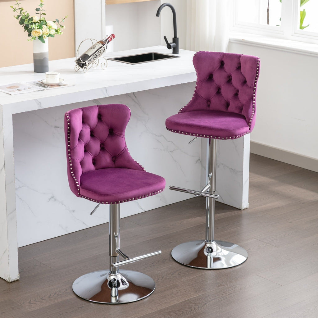 25-33 Inch Modern Velvet Swivel Barstools (Set of 2)