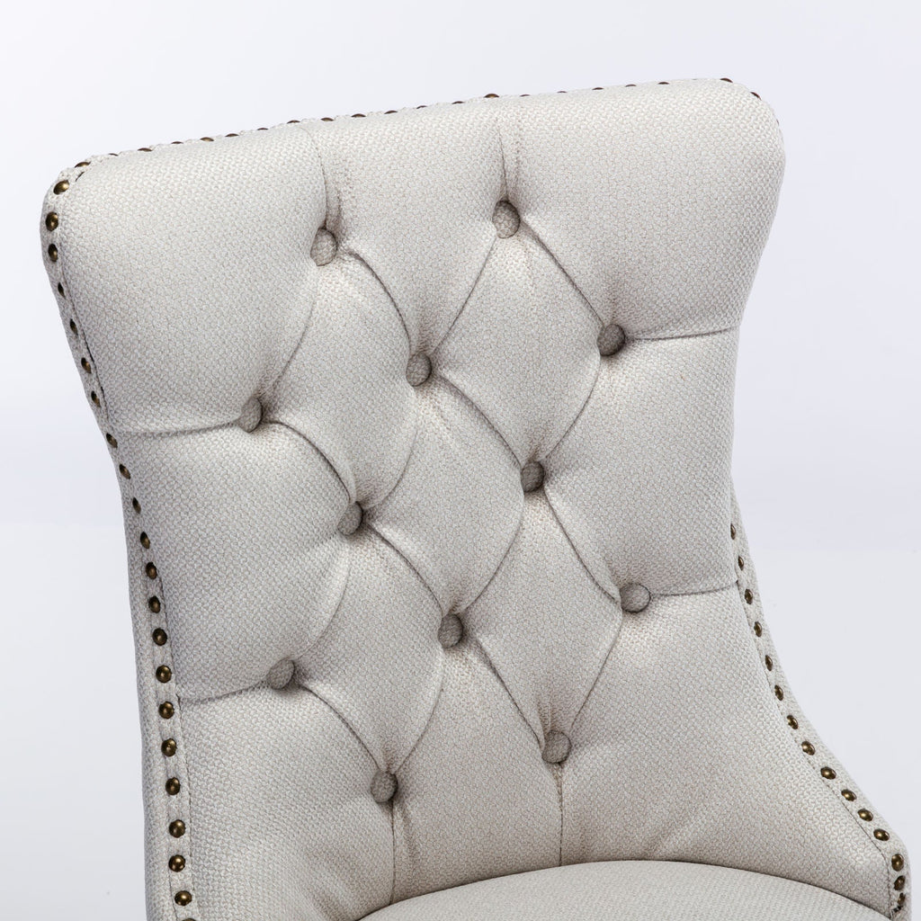 Linen Contemporary Tufted Flax Upholstered Dining Chairs (Set of 2)