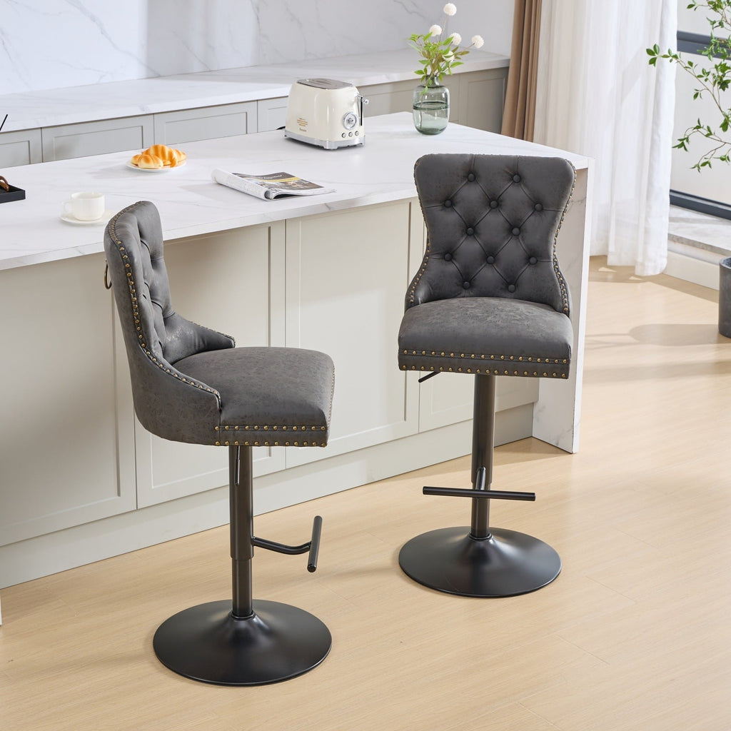 Aged and Retro PU Swivel Barstools Adjusatble Seat Height (Set of 2)