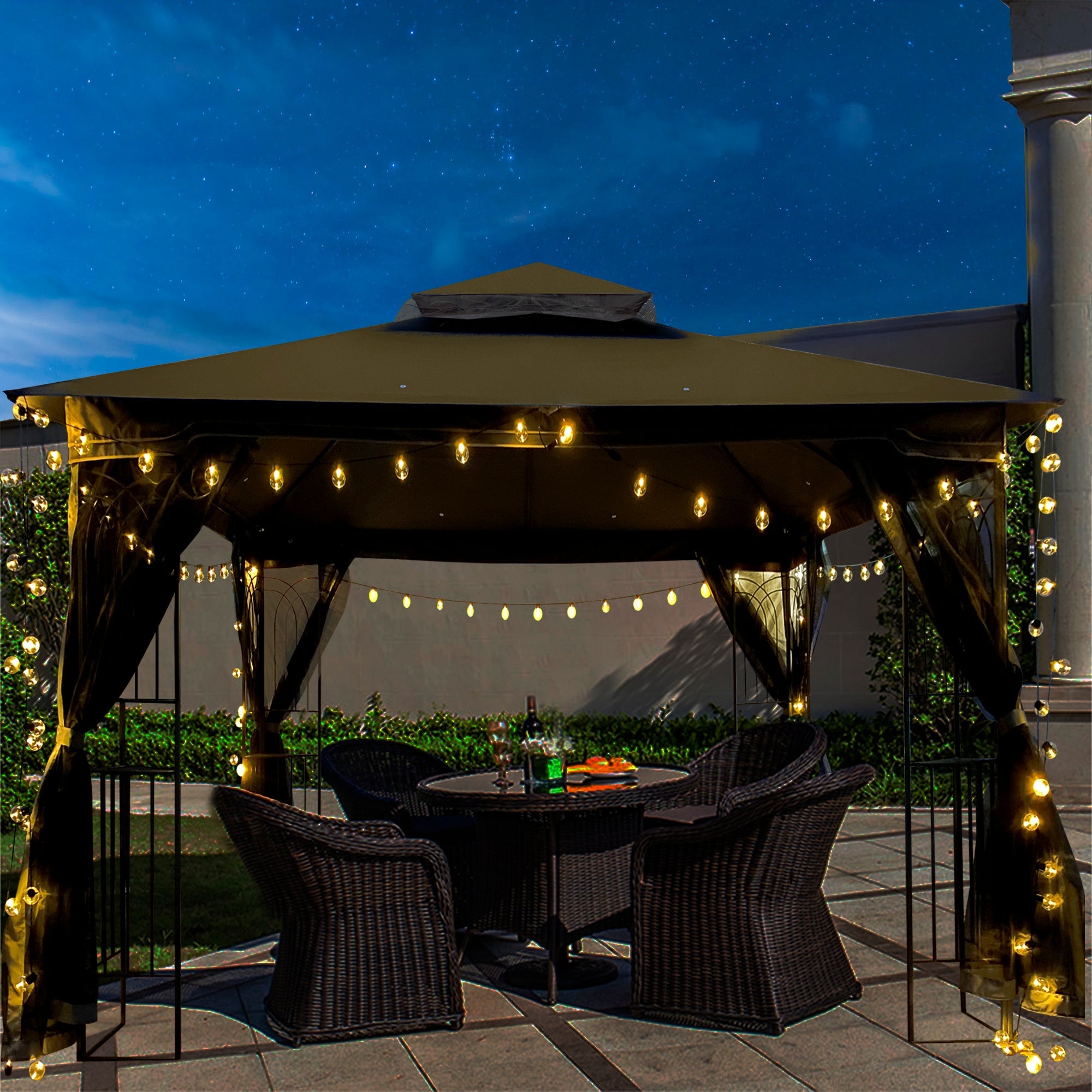 Patio Gazebo Tent with Ventilated Double Roof and Mosquito Net for Backyard or Garden