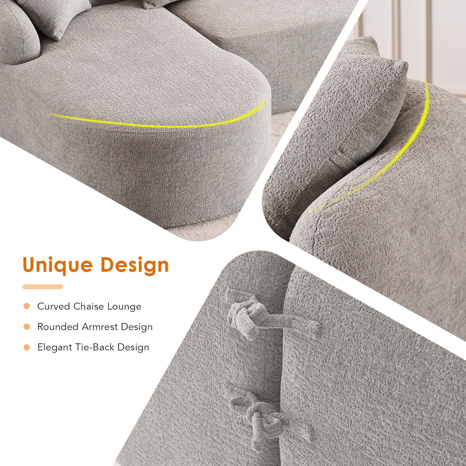 Boneless L-Shape Sectional Sofa with Curved Chaise