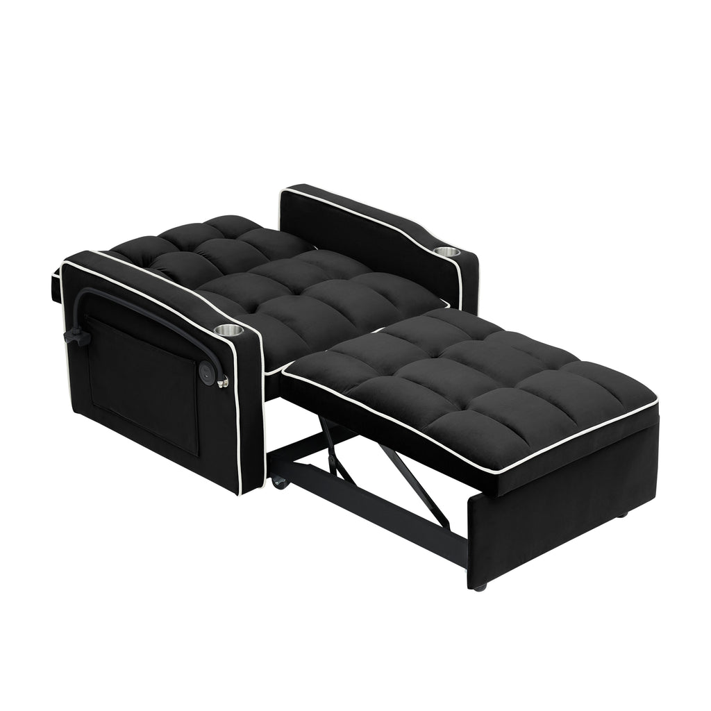 Velvet Foldable Sofa Bed Adjustable Back with USB, Ashtray & Phone Stand