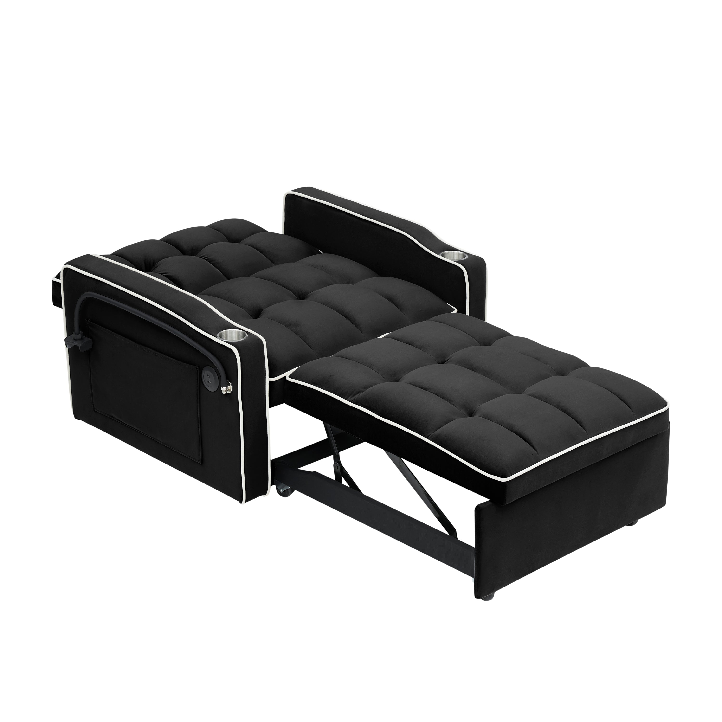 Velvet Foldable Sofa Bed Adjustable Back with USB, Ashtray & Phone Stand