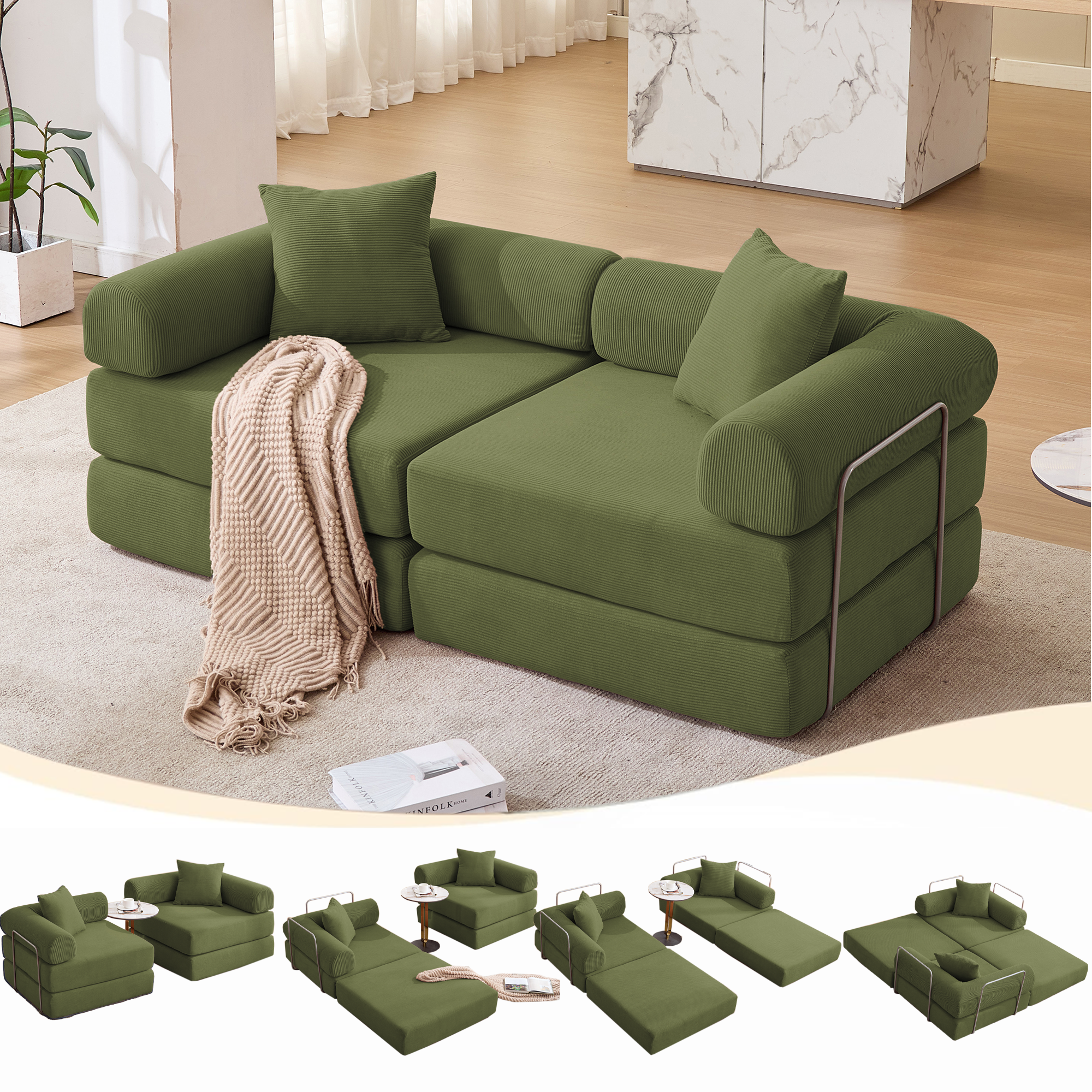 2 Seat Convertible Couch Folding Mattress Couch Sofa Bed