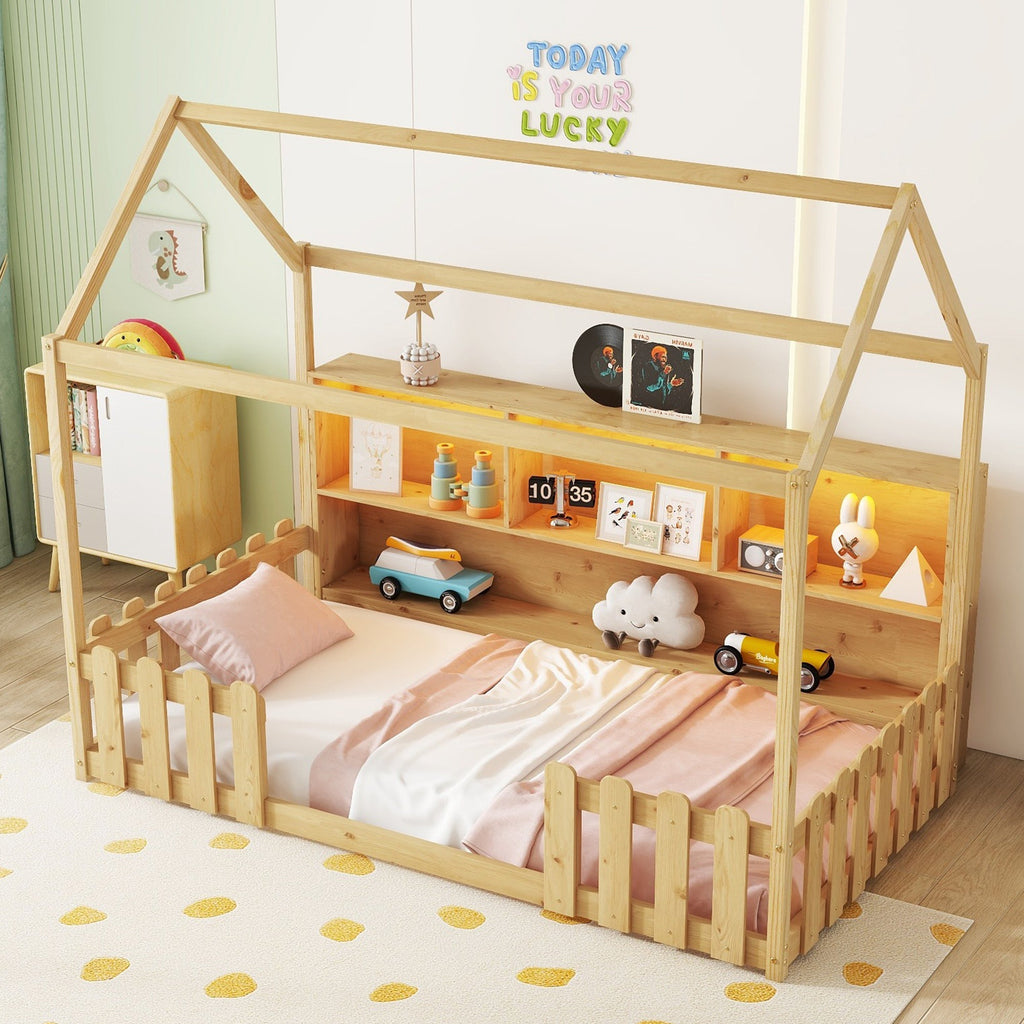 Twin Size House Bed with LED Light