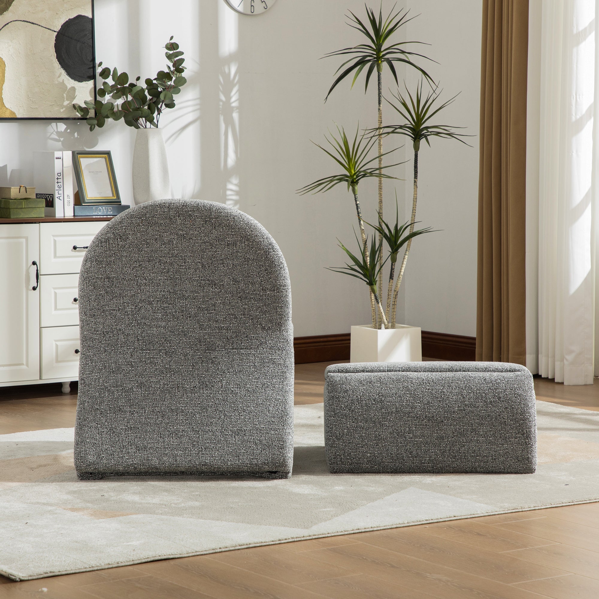 24.8 ' Wide Modern Upholstered Armless Chair with Storage Ottoman