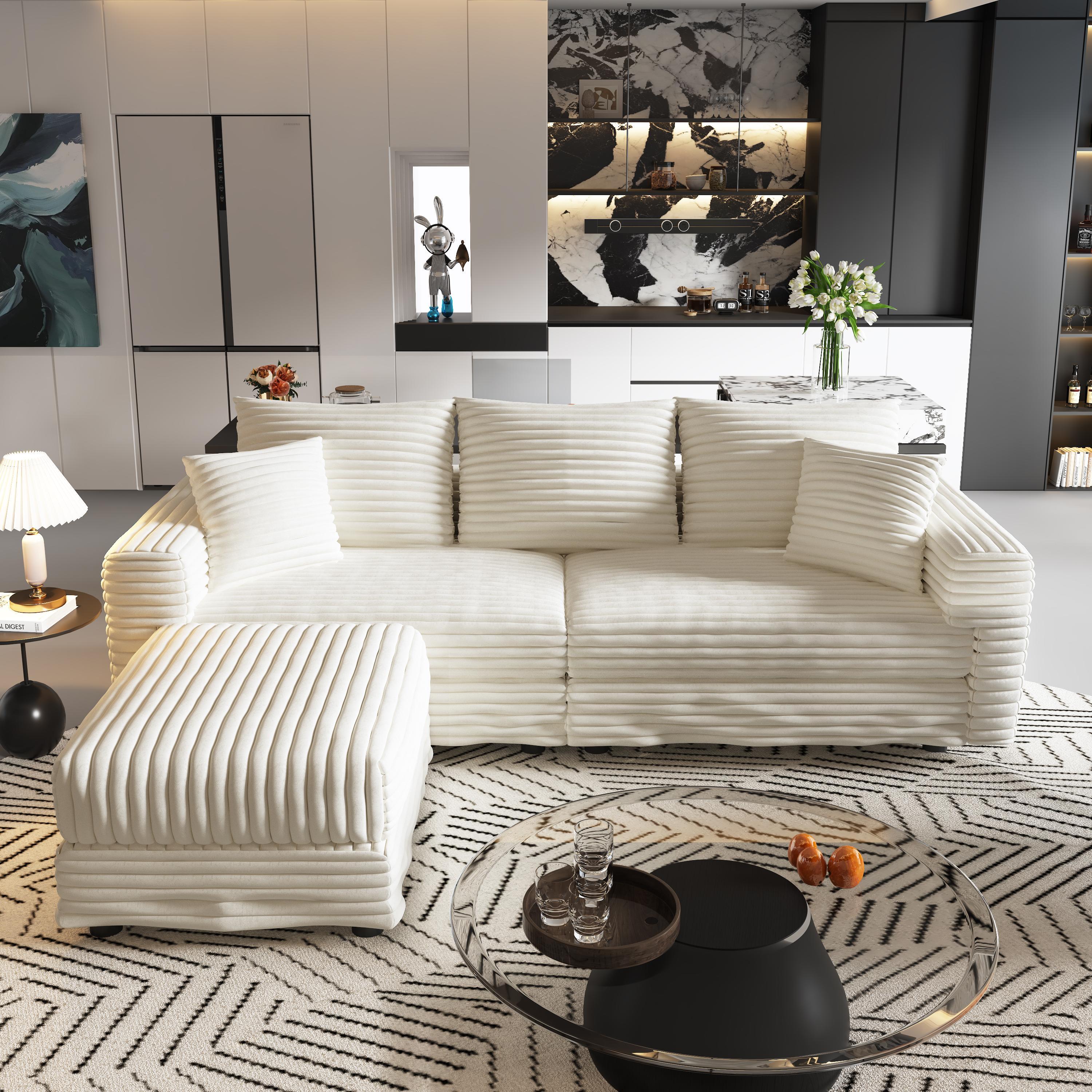 82.7' Modern Comfy Cloud Couch Sofa with Soft Pillows + Ottomans Option