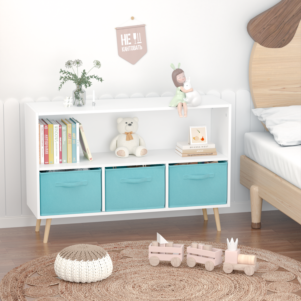 Children's Book Display Kids Bookcase with 3 Fabric Bins