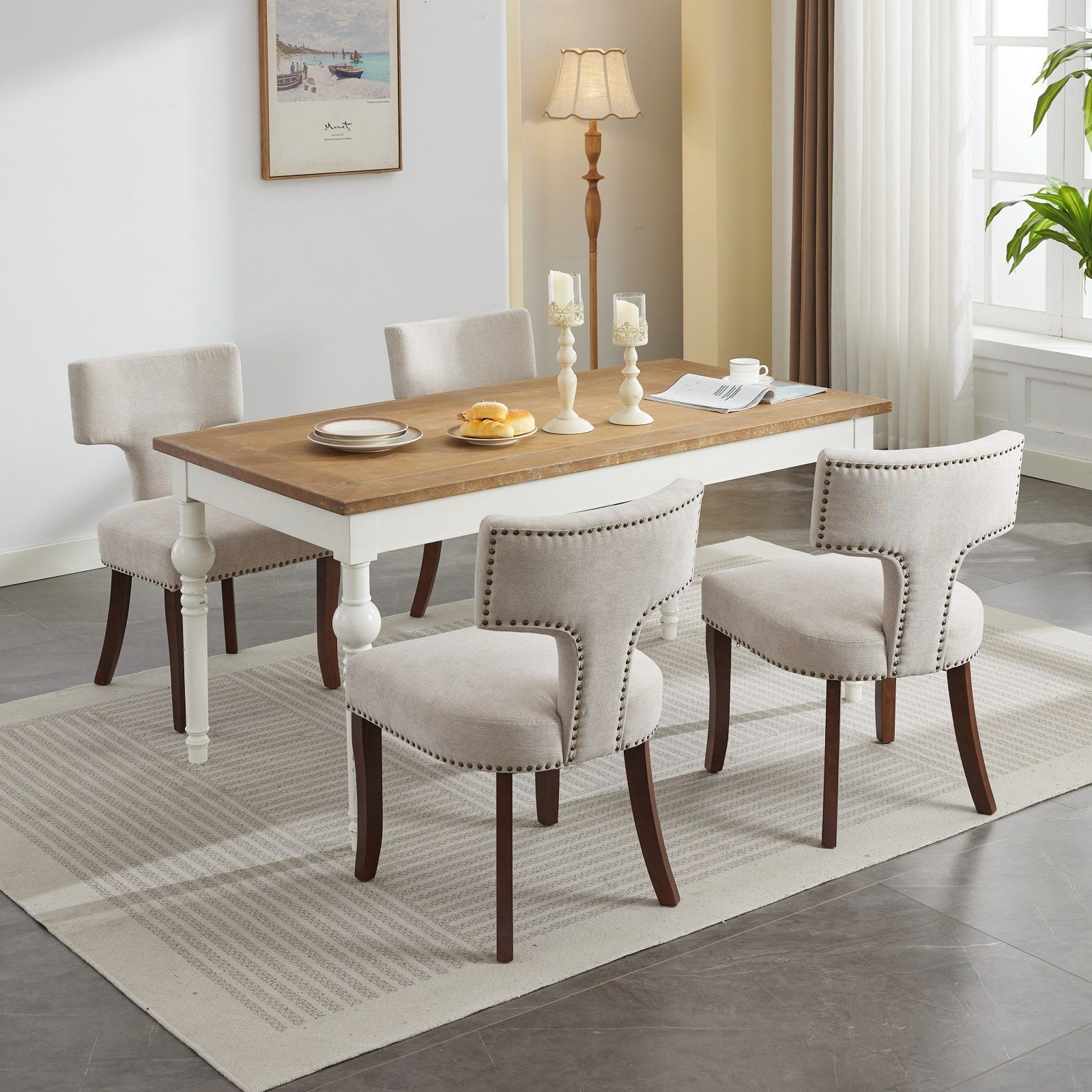 Mid Century Farmhouse Linen Fabric Dining Chairs (Set of 2)