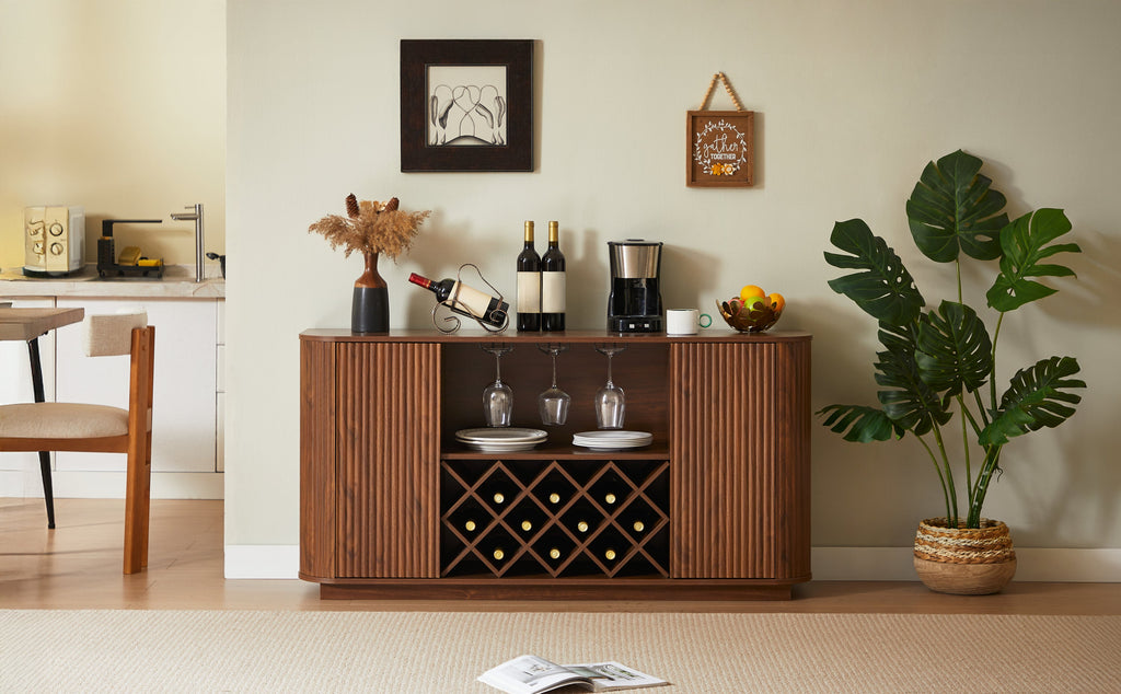 58' Wavy Curve Sideboard-Multifunctional Cabinet with Wine Storage