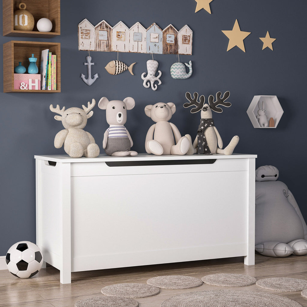 Kids Wooden Toy Box Storage with Safety Hinged Lid for Ages 2+