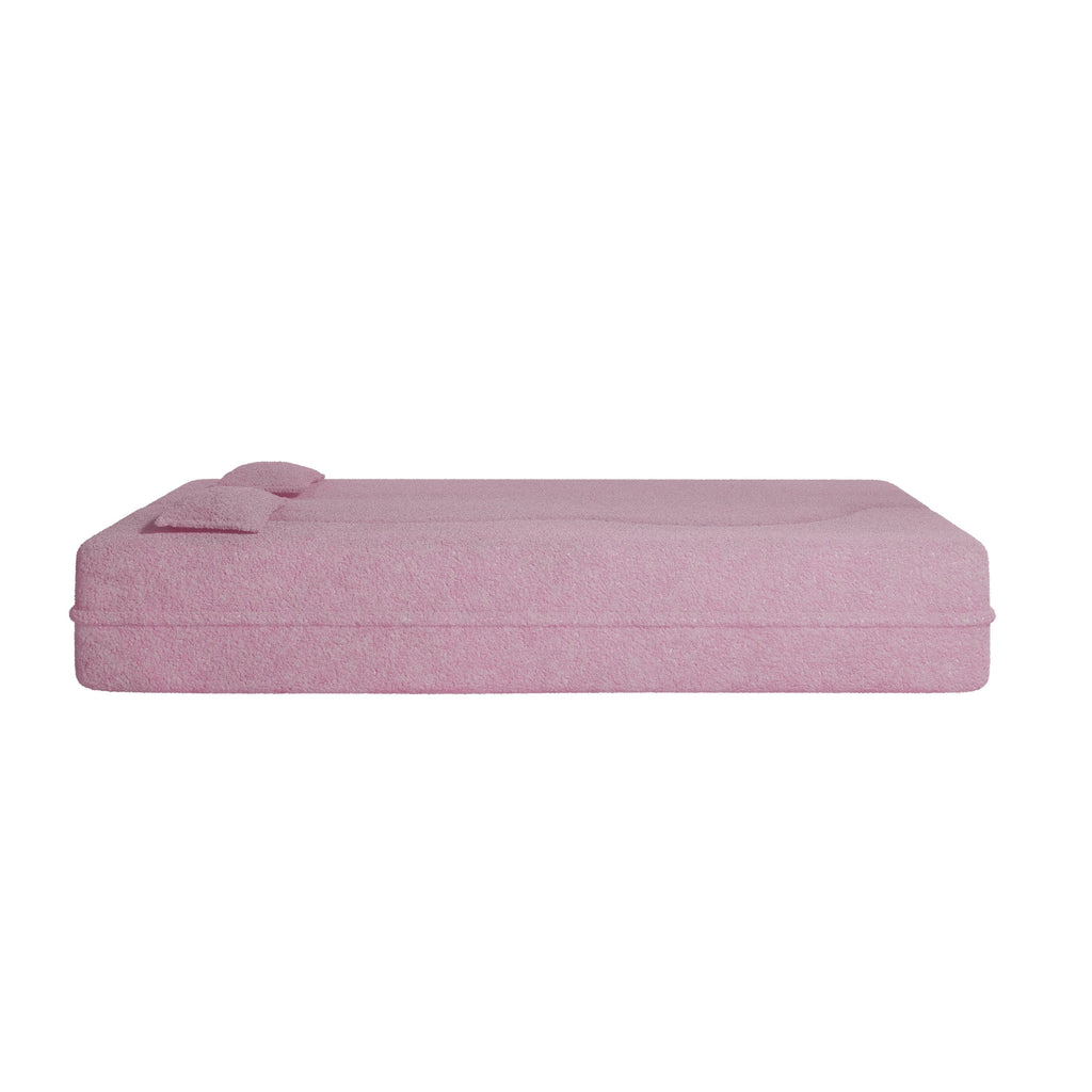 Modern Convertible Teddy Fabric Sofa with 2 Pillows