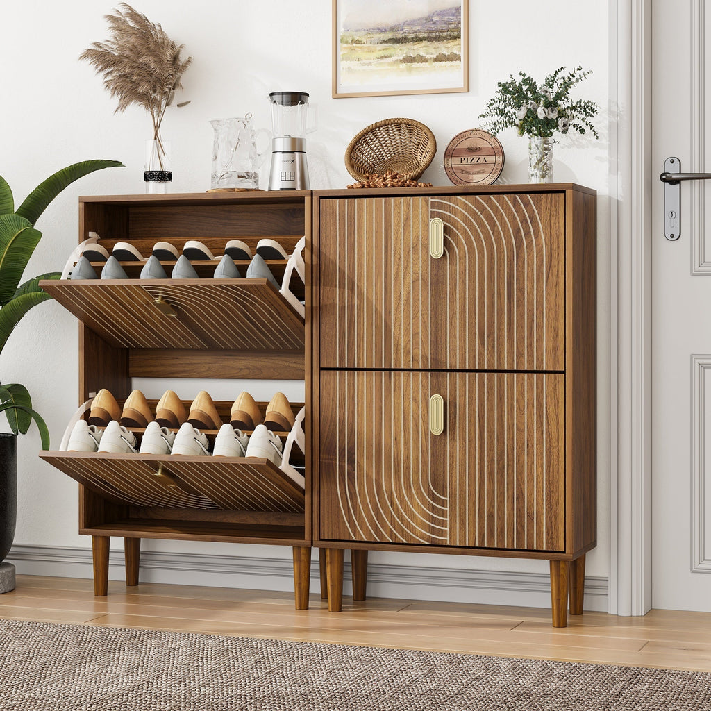 Modern Minimalist Shoe Storage Cabinet with 2 Flip Drawers