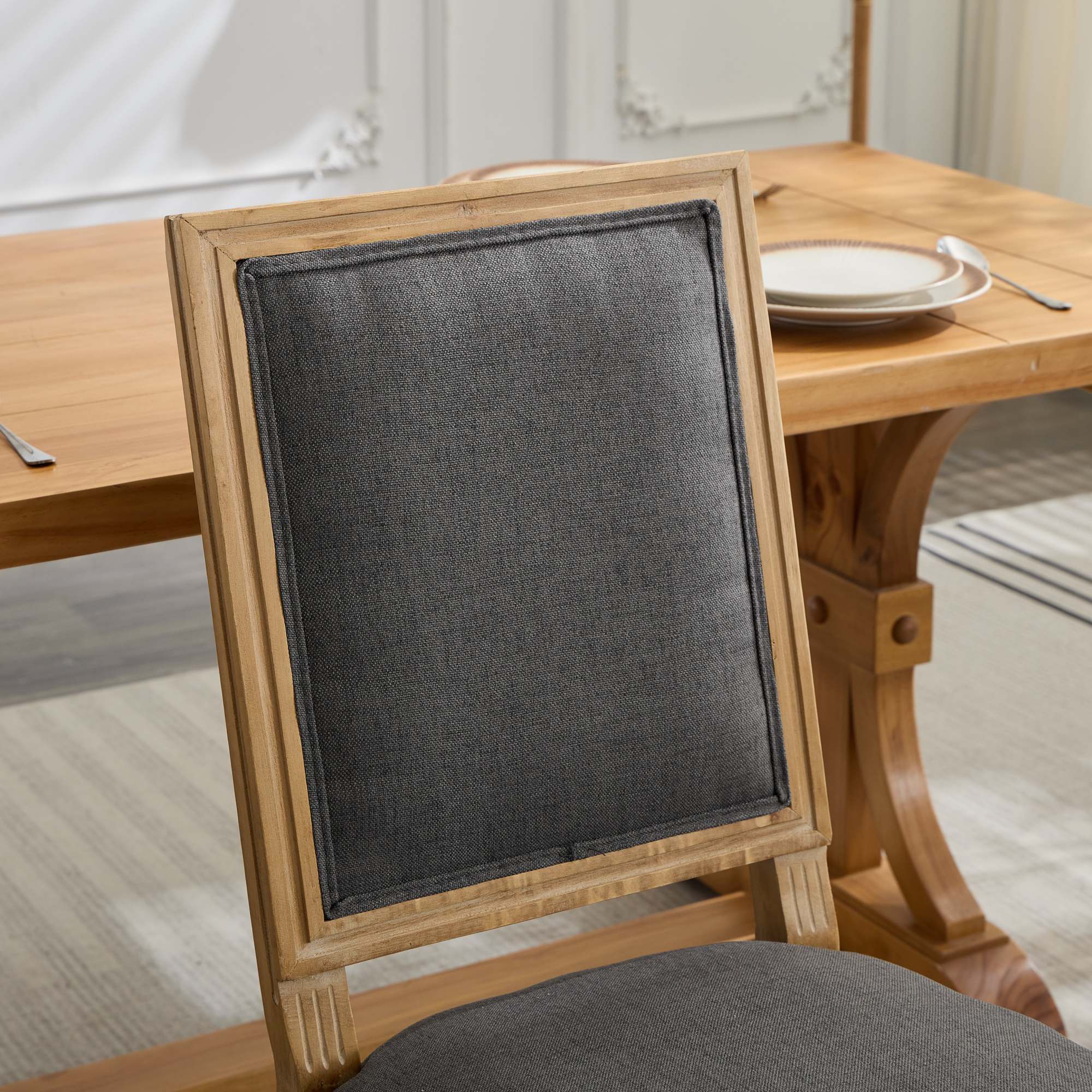 French Louis Dining Chairs with Square Backrest (Set of 2)