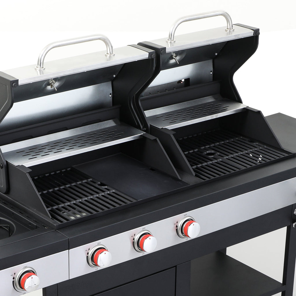 Propane Gas and Charcoal Grill Combo Griddle Grill with Side Burner