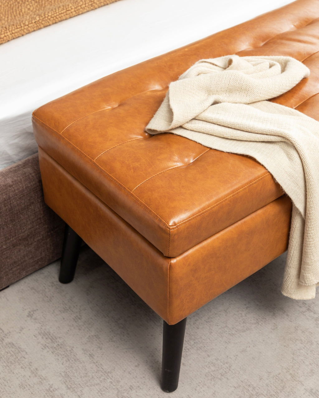 Brown PU Leather Storage Bench