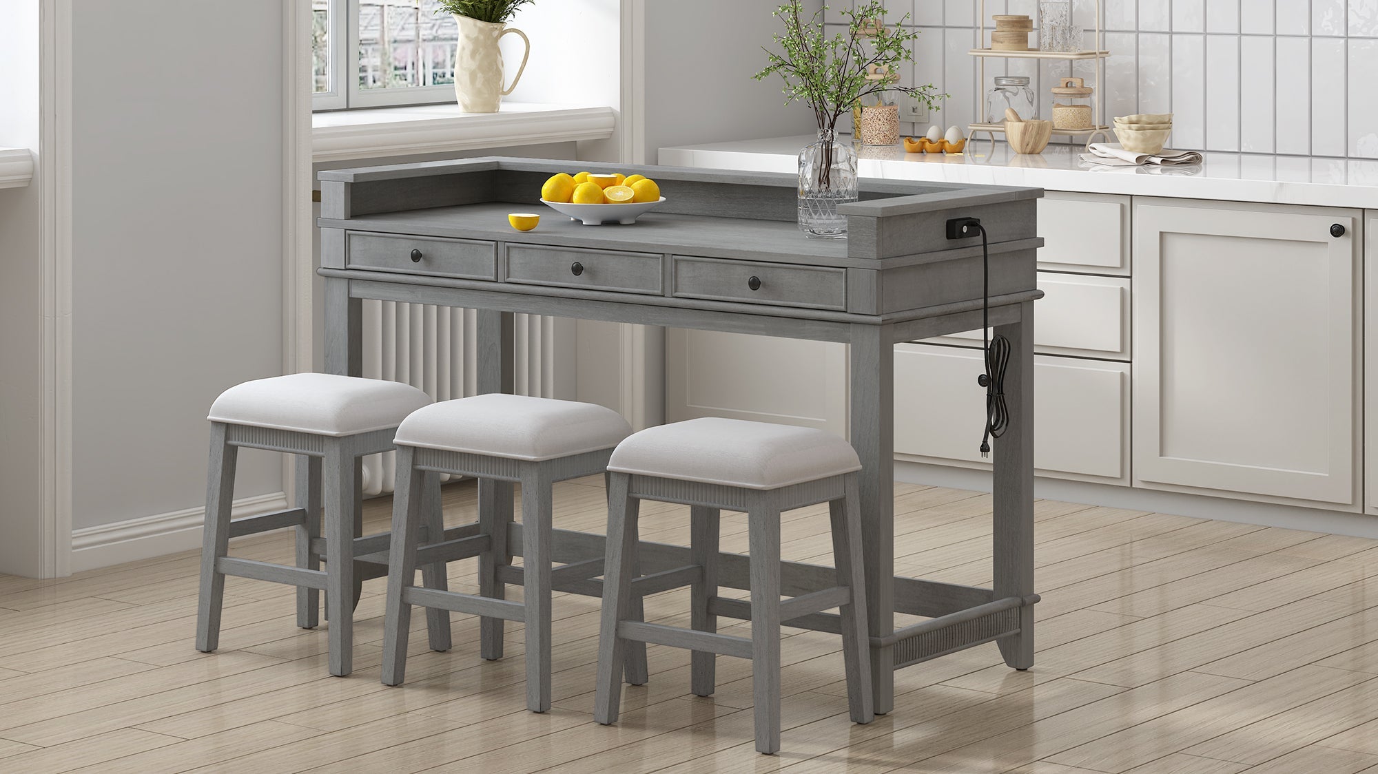 Retro Kitchen Table and Chairs Set with 3 Storage Drawers
