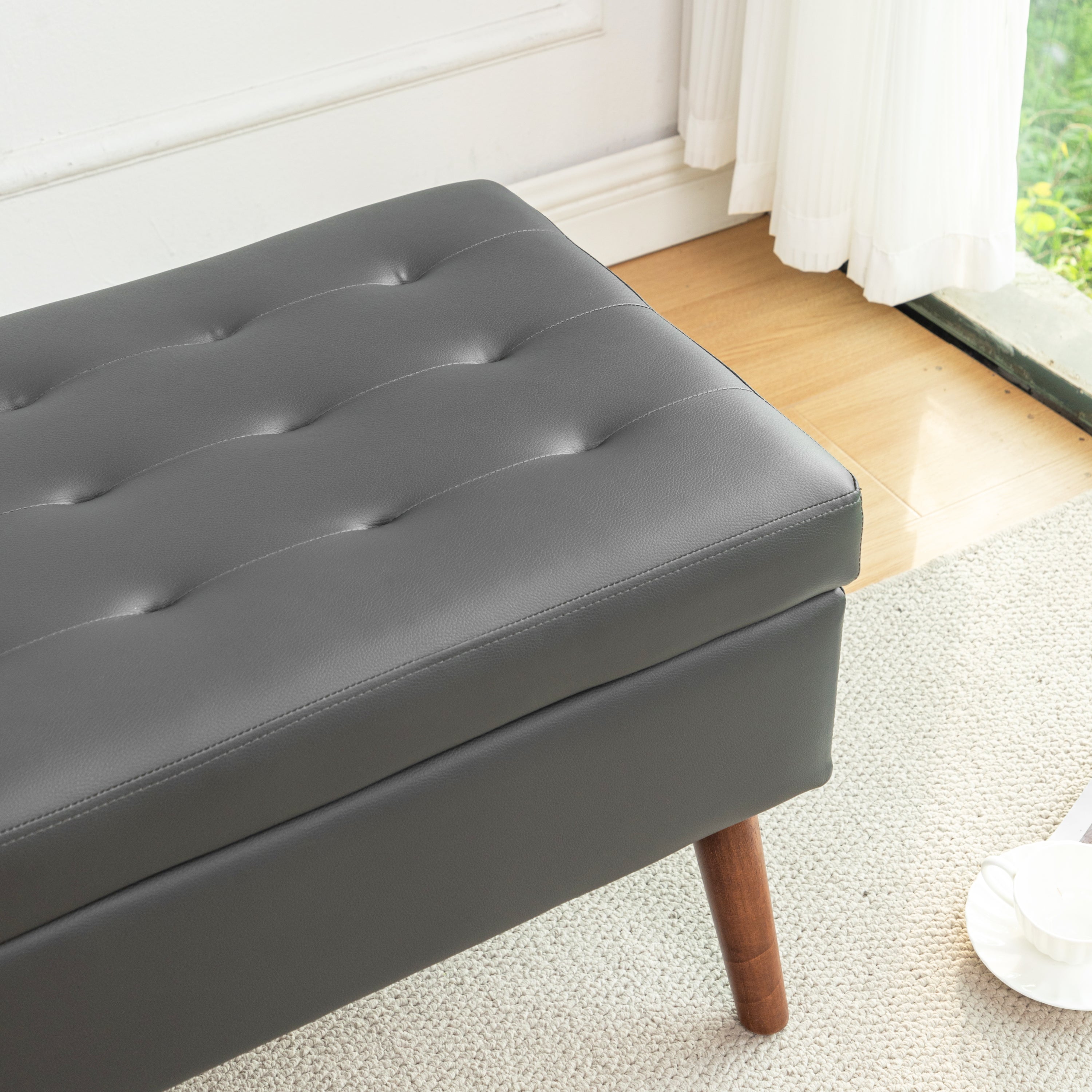 Brown PU Leather Storage Bench