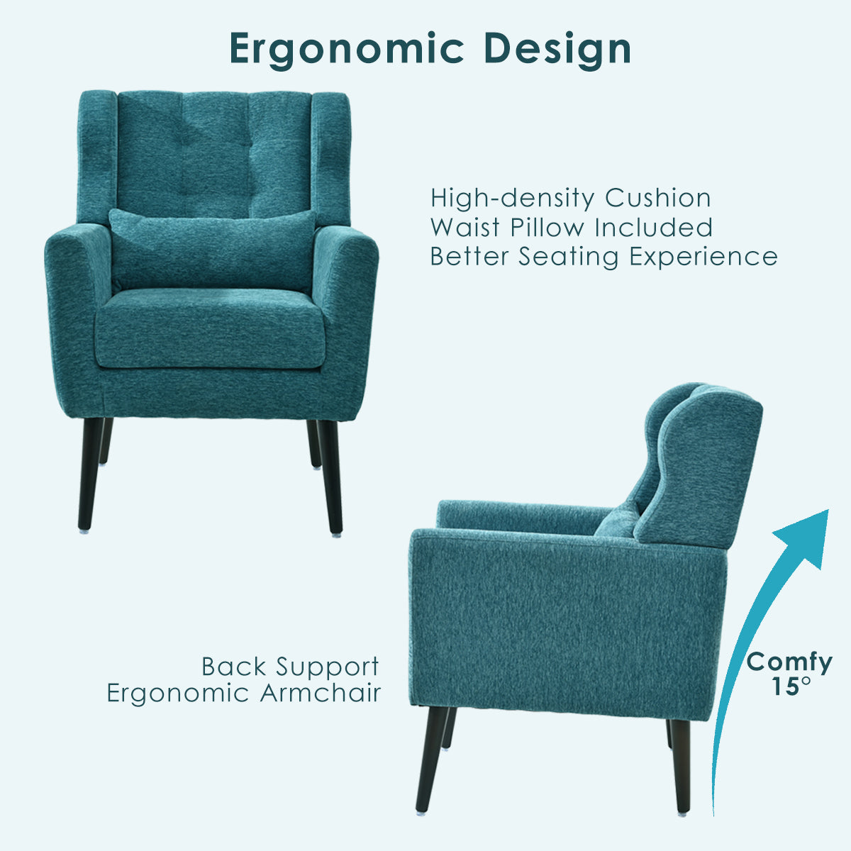 Mid-Century Chenille Accent Chair – Comfy Reading Chair with Lounge Style