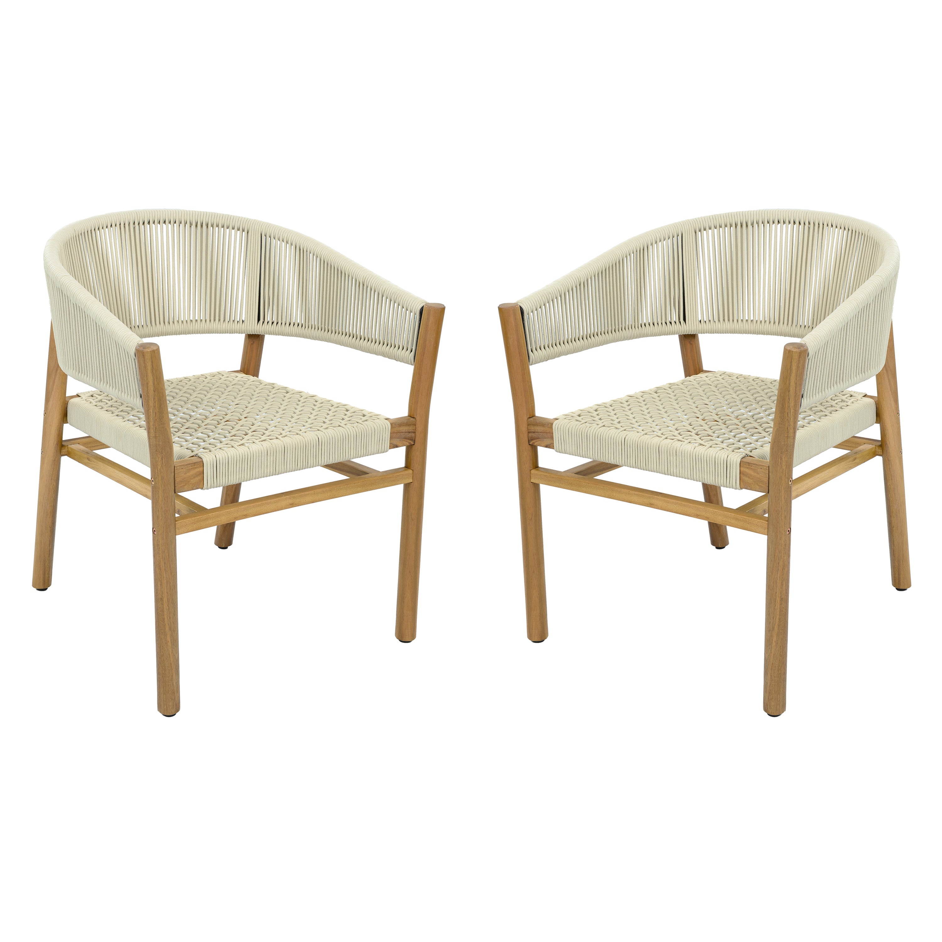 2-seat Woven Outdoor Chairs, Comfy Patio Seating with Elegant Teak Finish