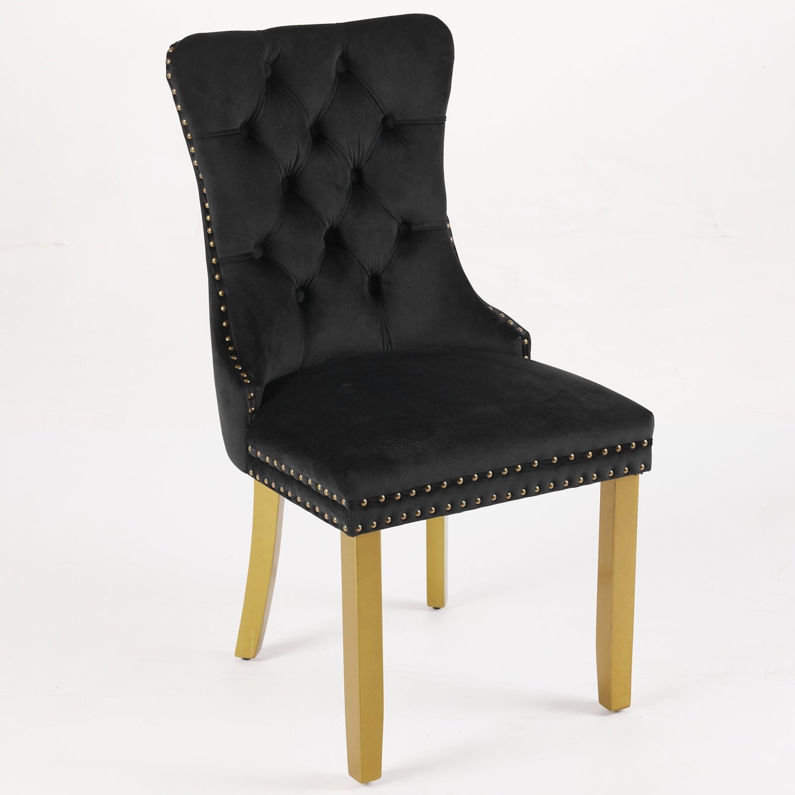 Mid-Century Velvet Dining Chairs with Lion Head Pull Ring (Set of 2)